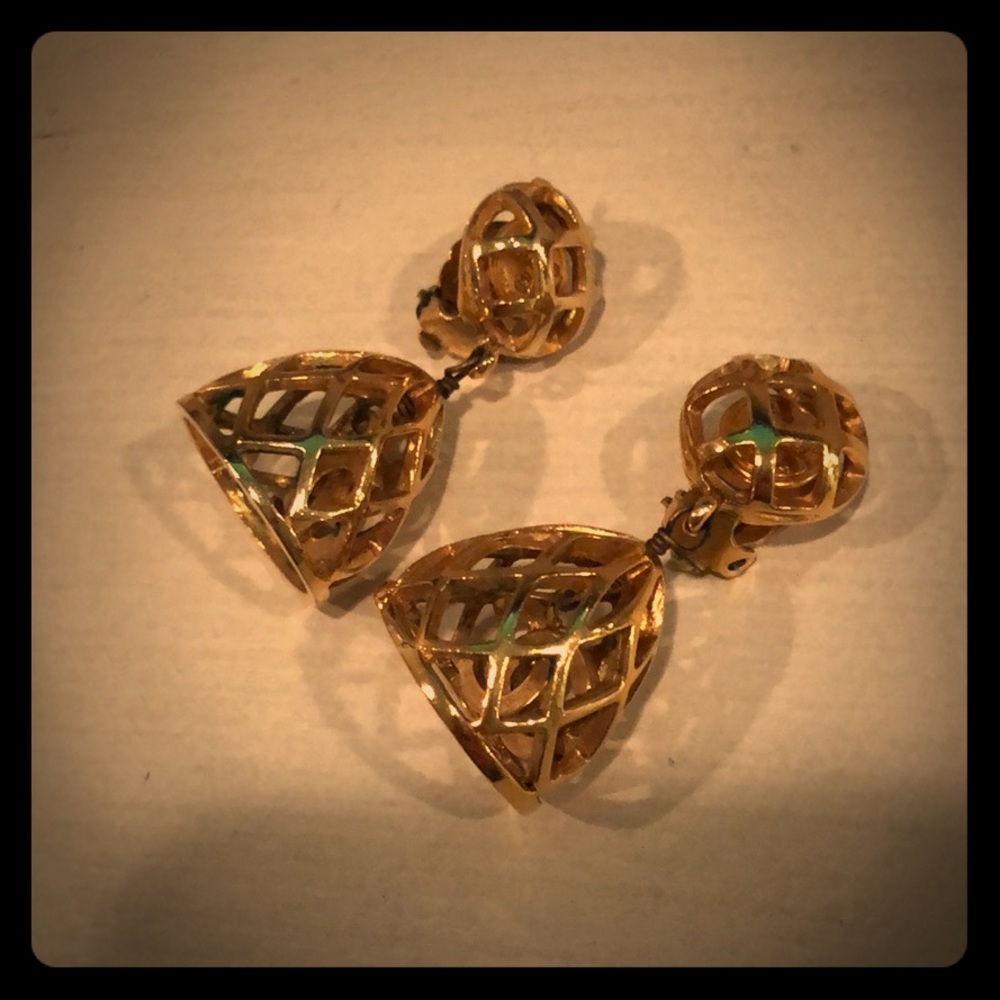 Vintage Chanel motif birdcage earrings